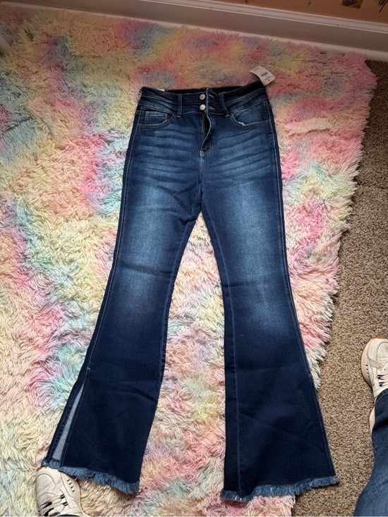 KanCan Denim - KanCan Dark Wash Blue Flare Jeans with Raw Hem
